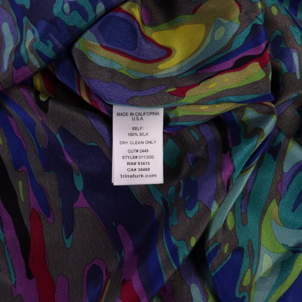Trina Turk Top Womens P Blue Multicolor V Neck Abstract 100% Silk Blouse - Picture 6 of 10